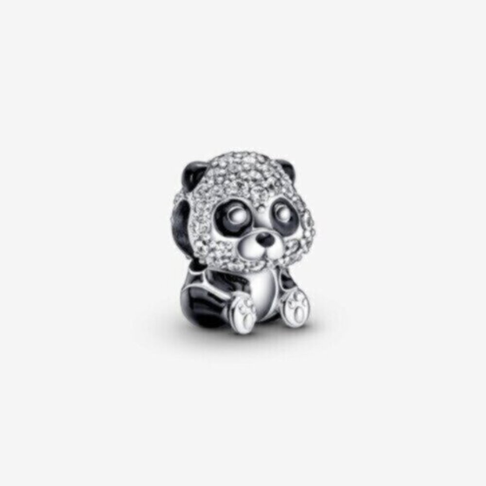 Pandora Silver Panda Charm with Clear Stones